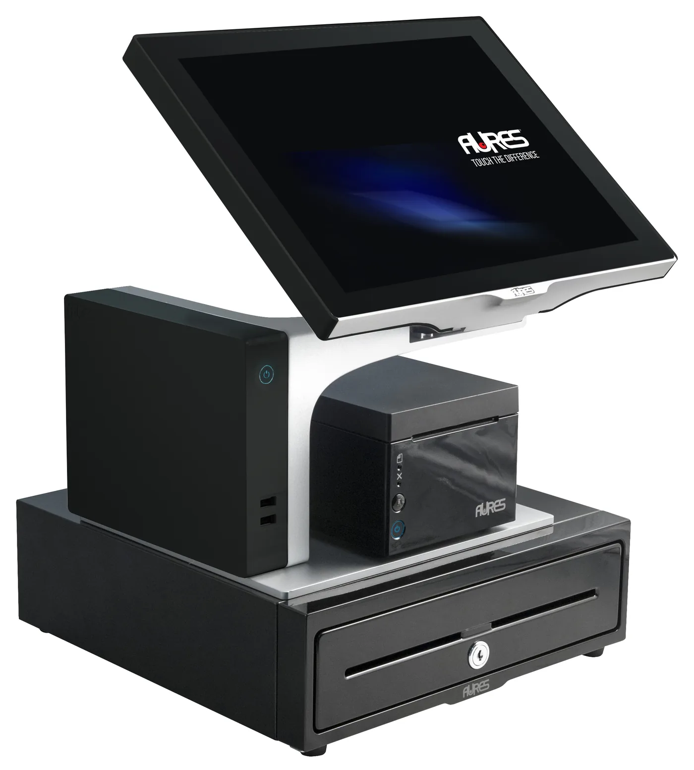 Caisse tactile AURES Sango noire avec imprimante et tiroir-caisse