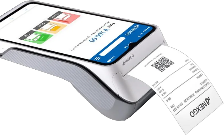 Terminal de paiement mobile Nexgo N92 imprimant un ticket